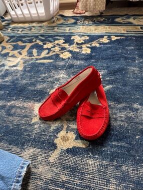 Tod's Kids Red Suede Moccasin Loafers
